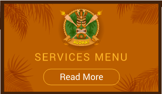 Services Menu Read More button with tiki head saying aloha