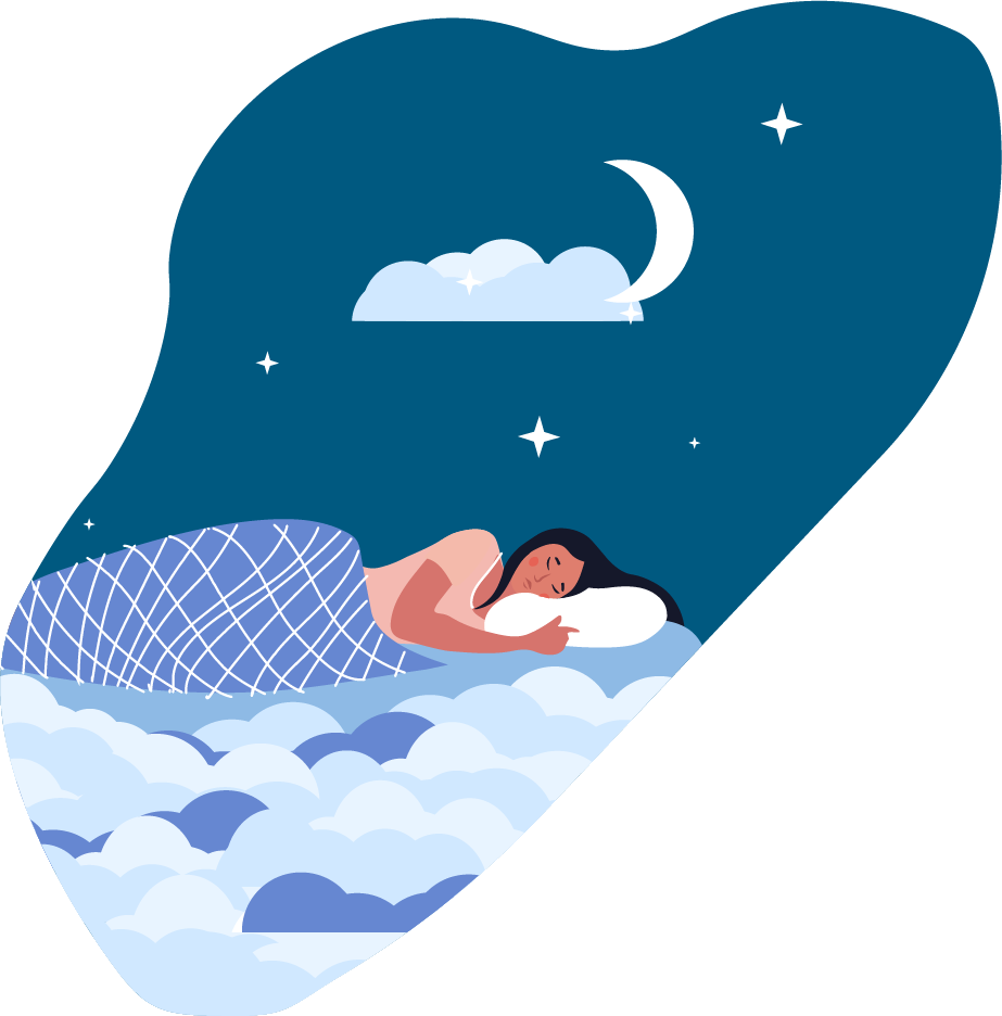 Woman sleeping and dreaming laying on clouds