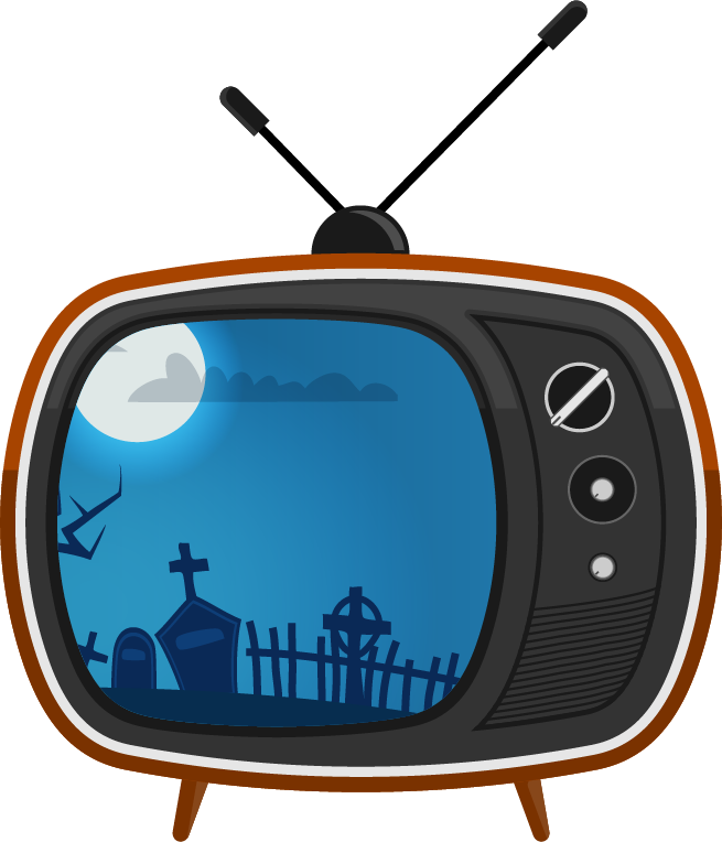 Vintage tv with animated graveyard on it