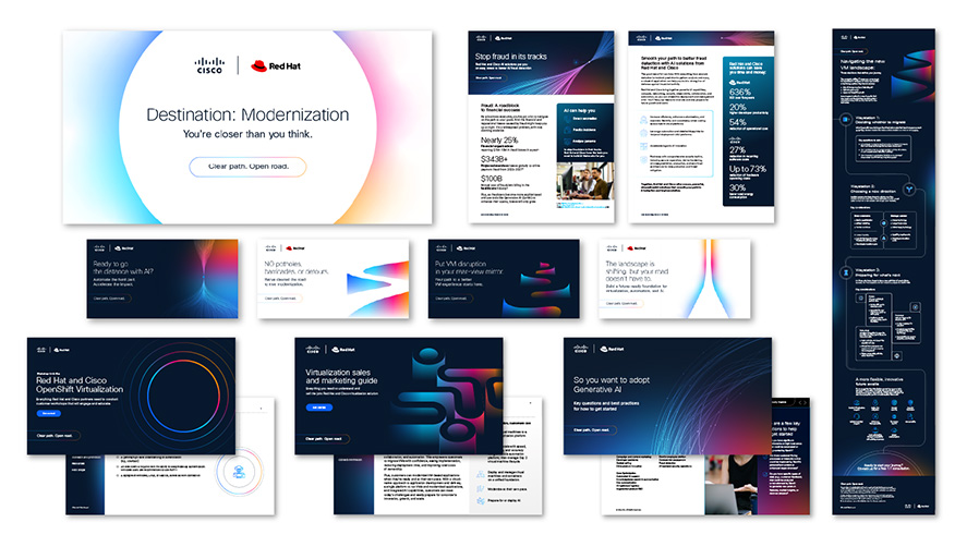 Collage of B2B creative + B2B digital marketing services collateral; execution by B2B creative agency; banners, presentations, infographic