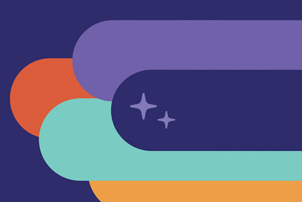 Gitlab Events at Scale case study thumbnail, an illustration of purple, orange and blue pill shaped images with starts