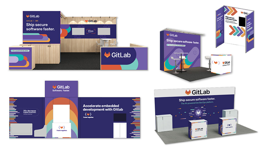 Collage of B2B marketing tech agency event collateral snap shots, in person, virtual, tech tradeshow