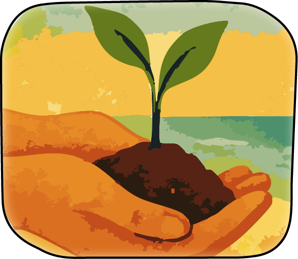 Image of hands holding a plant in a camera filter.